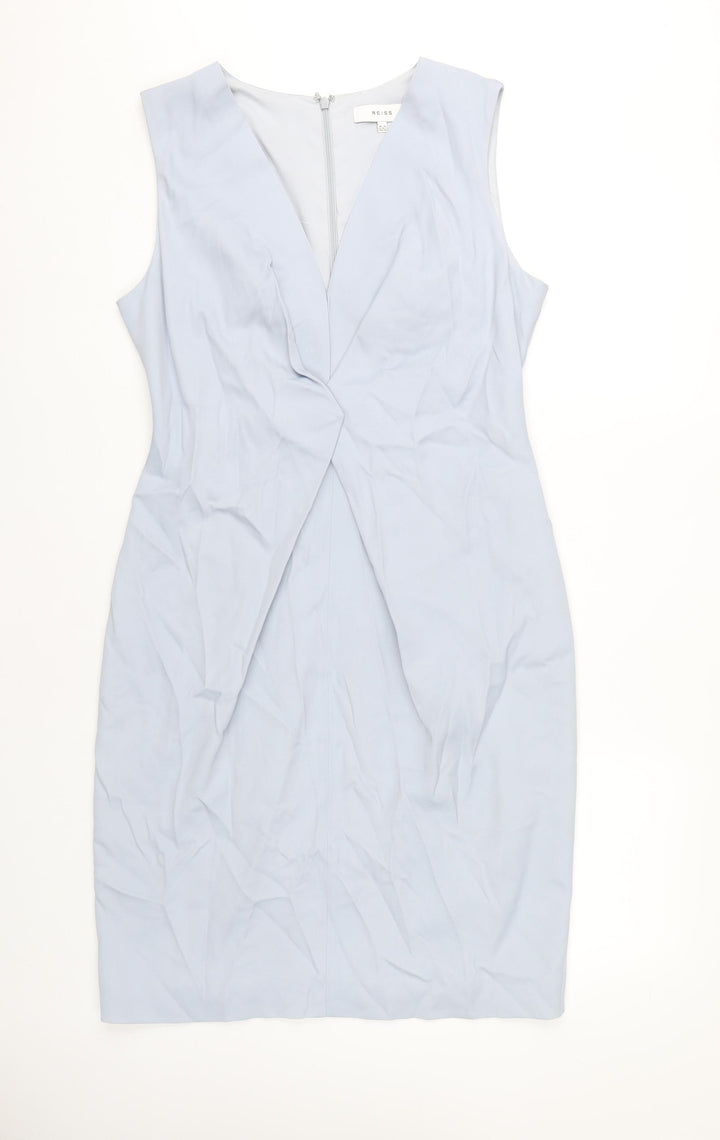 Reiss Women's Blue Sheath Dress, Size 14, V-Neck Formal