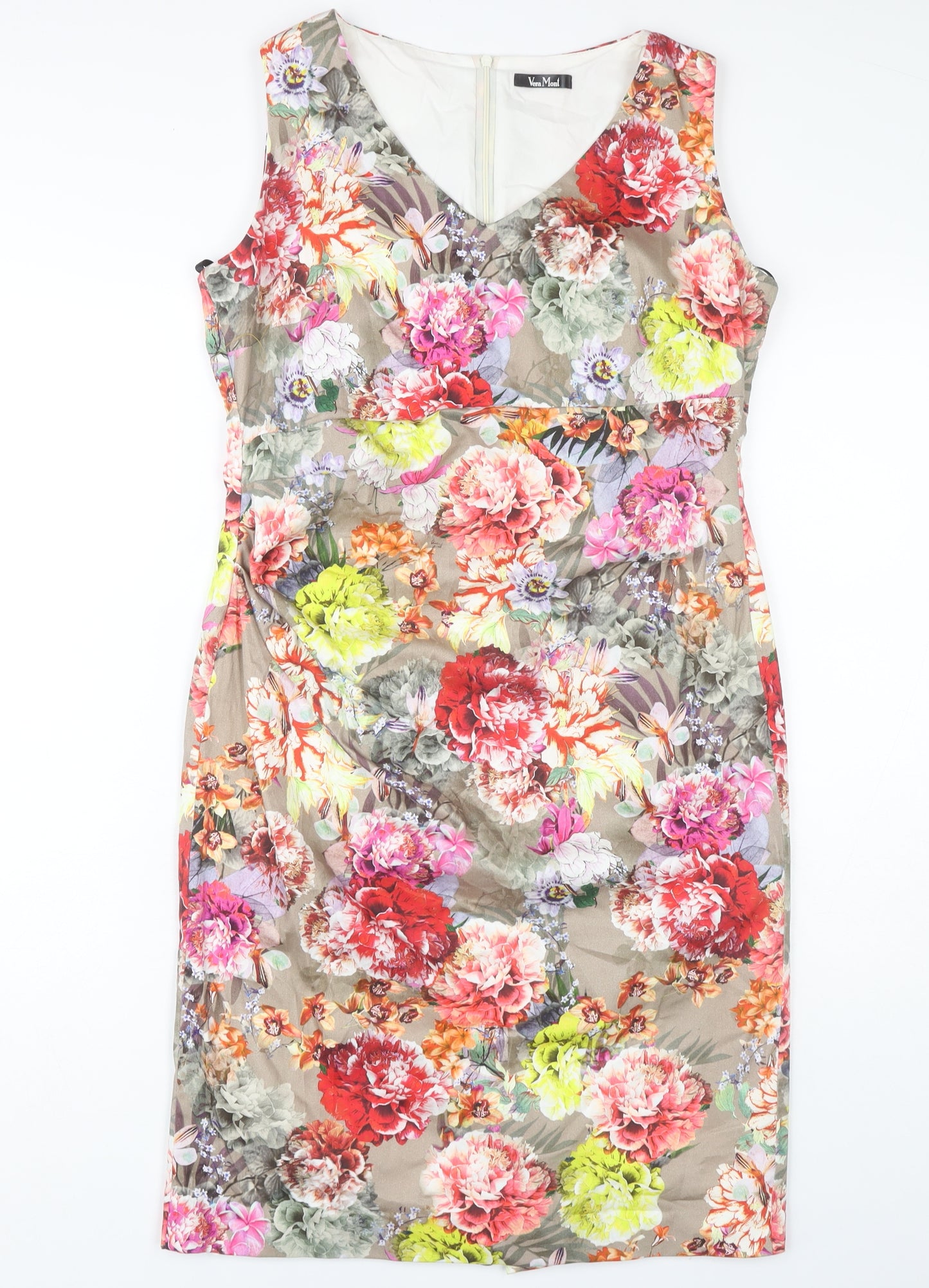 Vera Mont Women's Multicoloured Floral Sheath Dress Size 14