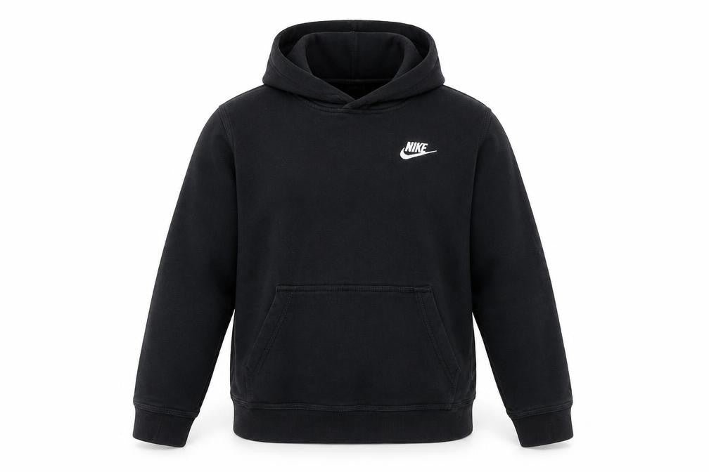Front view of Nike boys’ black pullover hoodie xl
