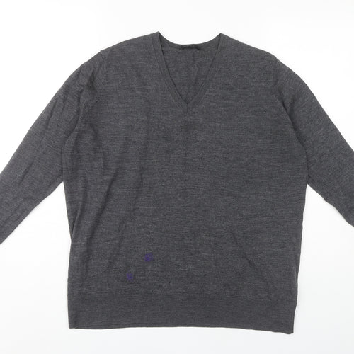 COS Men’s Grey Wool V-Neck Pullover Jumper, Medium