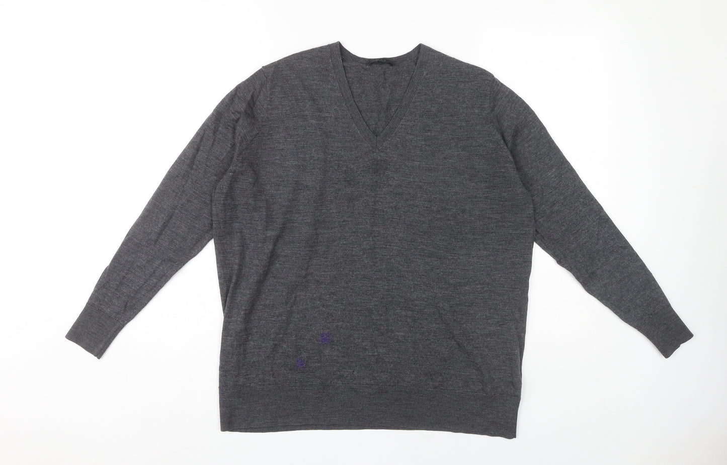 COS Men’s Grey Wool V-Neck Pullover Jumper, Medium