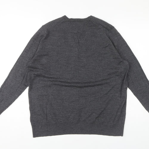 COS Men’s Grey Wool V-Neck Pullover Jumper, Medium
