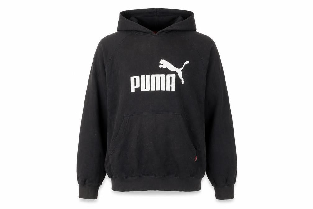 Front view of Puma Men's Black XL Pullover Hoodie with Logo