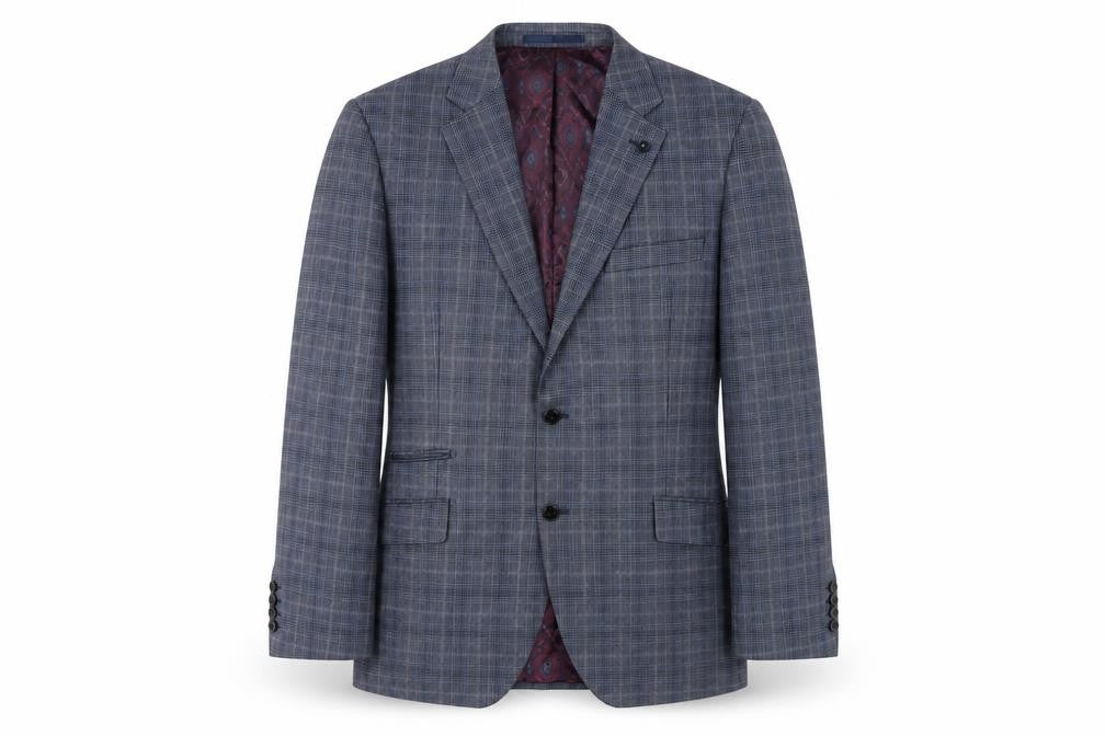 Front view of Turner & Sanderson Men's Grey Check Blazer 42R