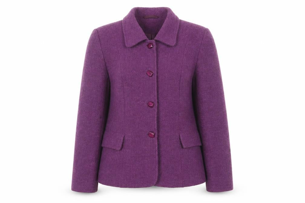 Front view of Eastex Women's Purple Wool Jacket, size 10, Mid-Length