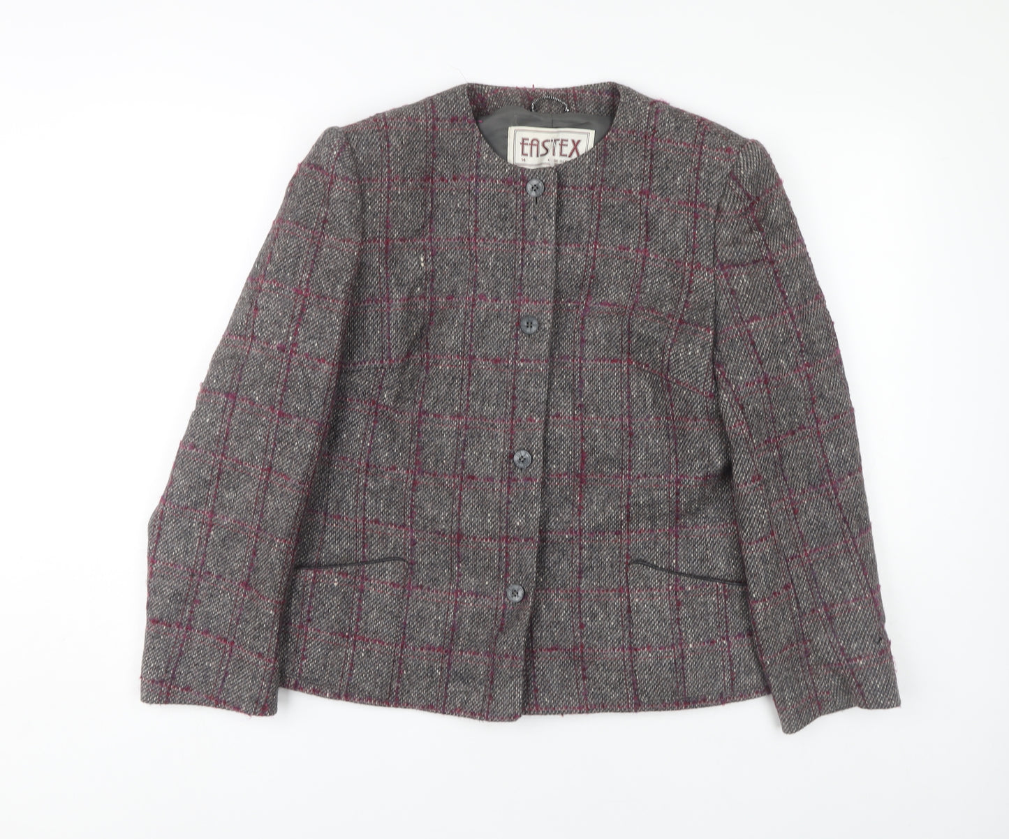 Eastex Women's Grey Tweed Check Jacket Size 14