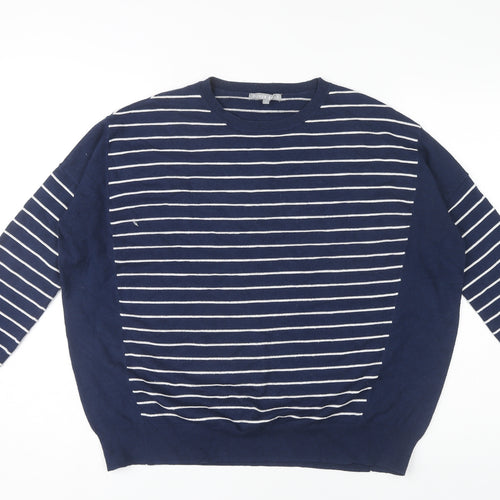 Oliver Bonas Women's Blue Striped Pullover Jumper Size 8