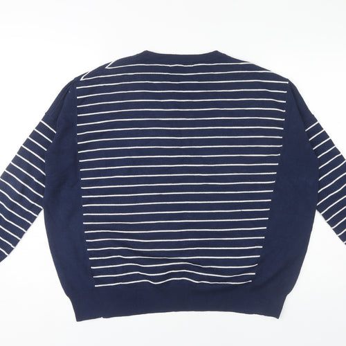 Oliver Bonas Women's Blue Striped Pullover Jumper Size 8