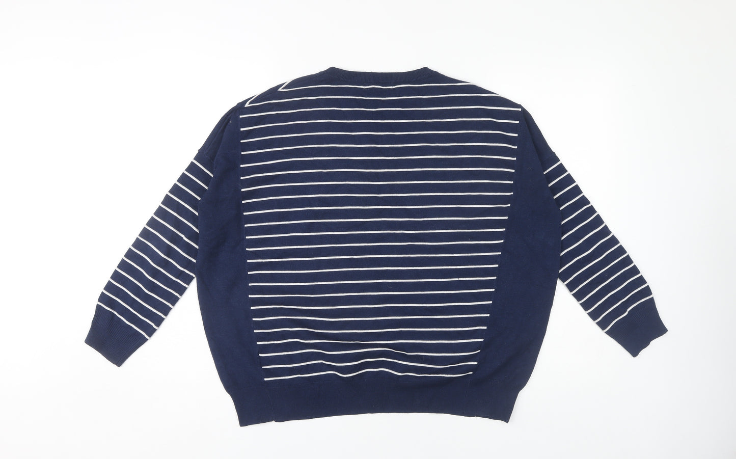 Oliver Bonas Women's Blue Striped Pullover Jumper Size 8