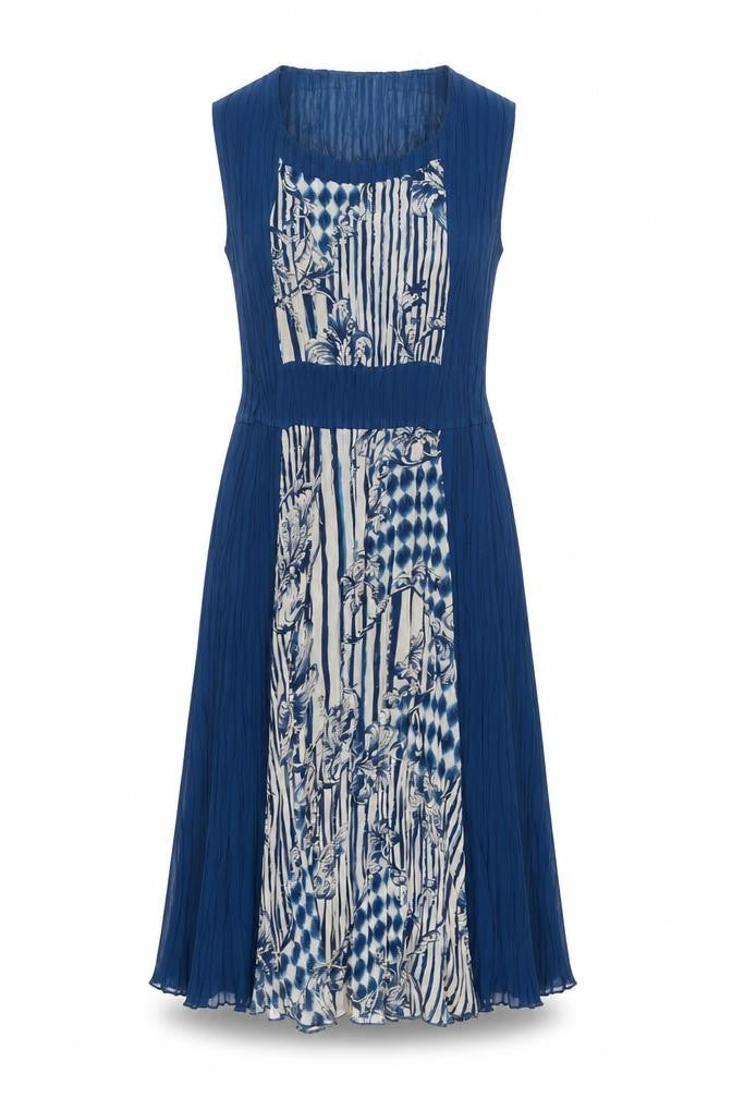 Front view of Country Casuals Women's Blue Sleeveless Chiffon Dress S