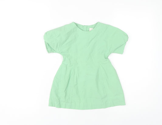 COS Girls Green Dress, Size 18-24 Months, Short Sleeve, Cotton