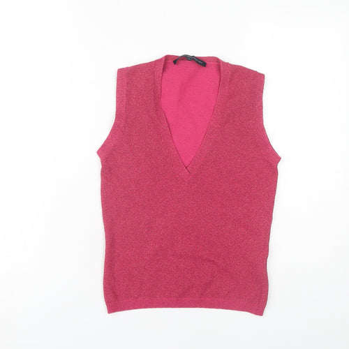 French Connection Women's Pink Sleeveless V-Neck Vest