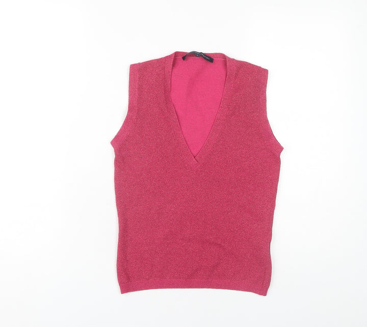 French Connection Women's Pink Sleeveless V-Neck Vest