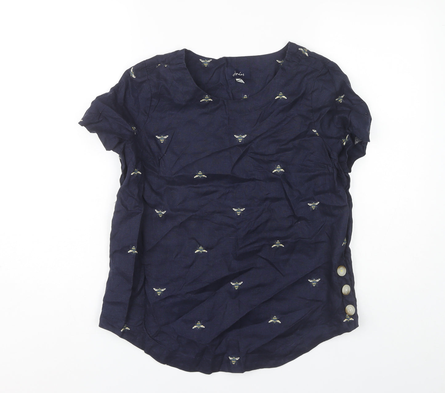 Joules Women's Blue Linen Blouse, Size 8, Casual Style