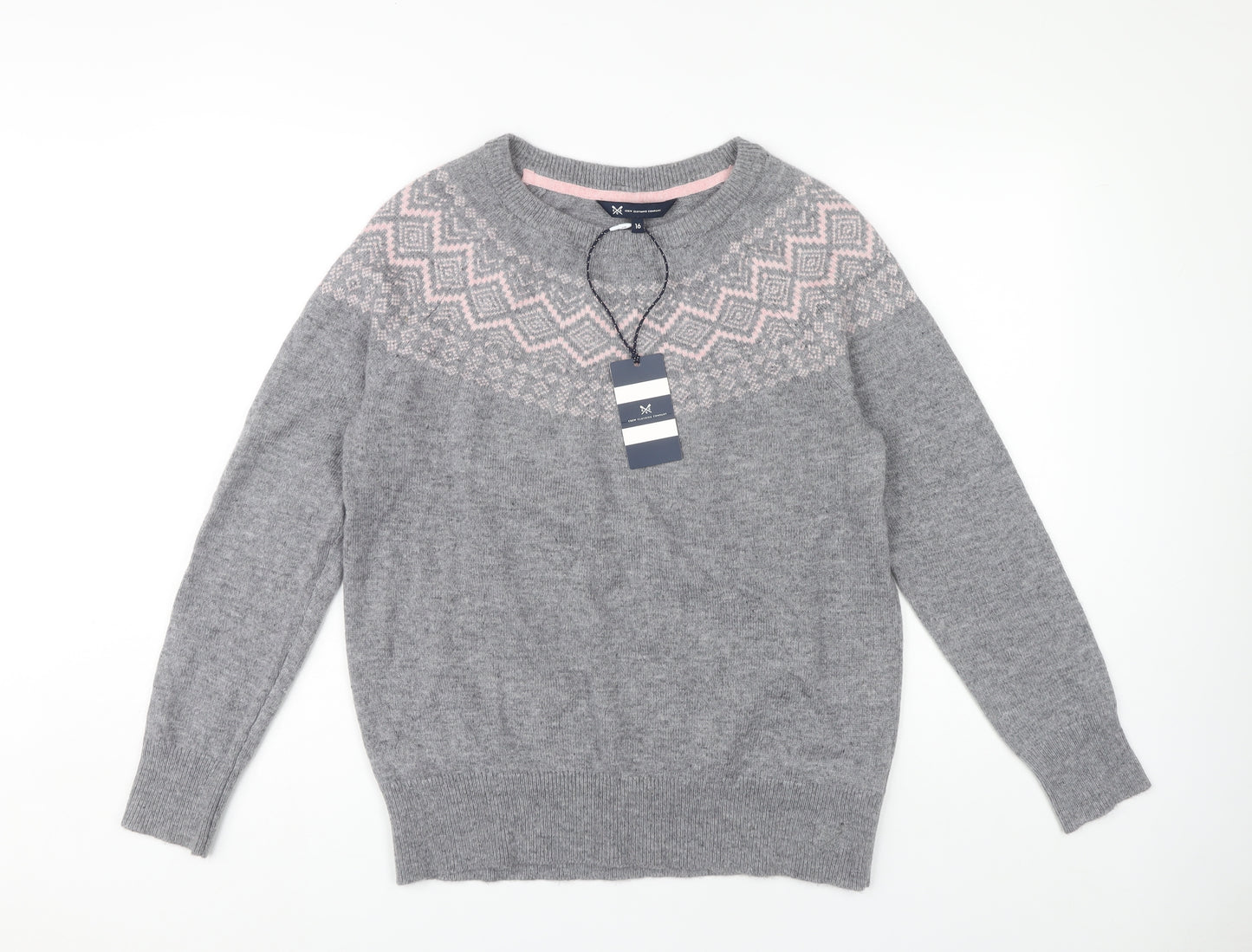 Crew Clothing Company Women's Grey Fair Isle Jumper Size 16