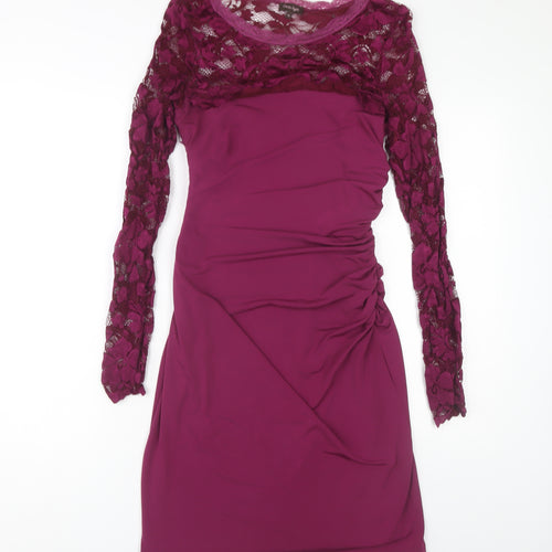 Phase Eight Women Pink Bodycon Dress Size 10 with Lace Accents