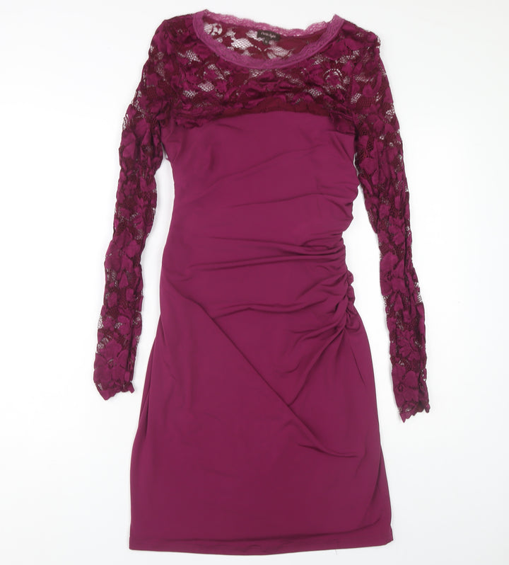 Phase Eight Women Pink Bodycon Dress Size 10 with Lace Accents