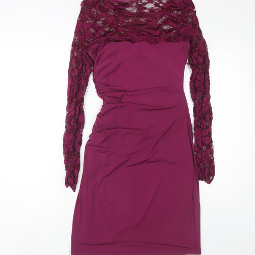 Phase Eight Women Pink Bodycon Dress Size 10 with Lace Accents