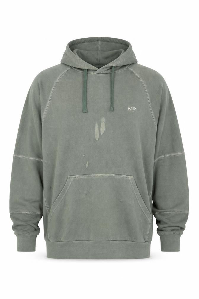 Front view of Myprotein Men's Grey Hoodie, size L, Pullover with Logo