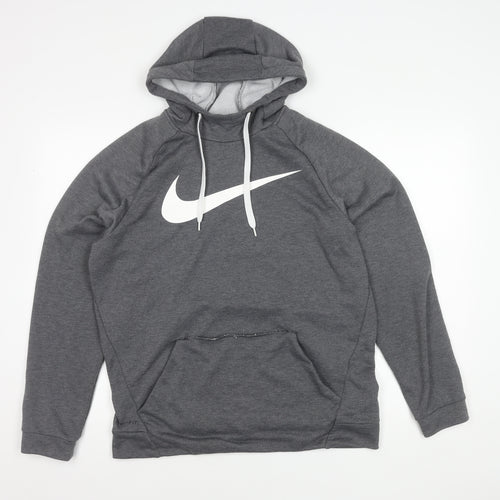 Nike Men's Grey Pullover Hoodie, M, Fleece, Logo