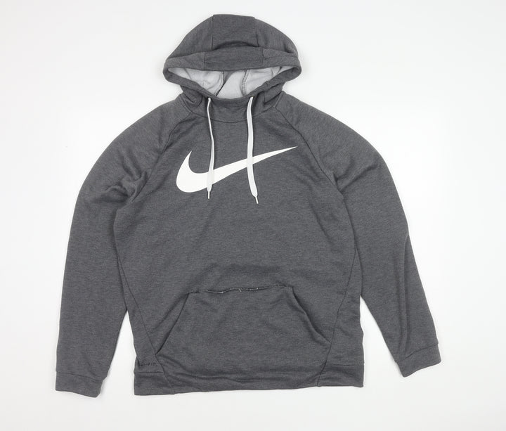 Nike Men's Grey Pullover Hoodie, M, Fleece, Logo