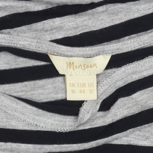 Monsoon Women's Grey Striped Tank Top Size 16 - Classic Casual