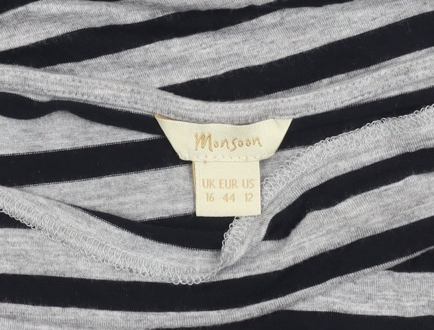 Monsoon Women's Grey Striped Tank Top Size 16 - Classic Casual