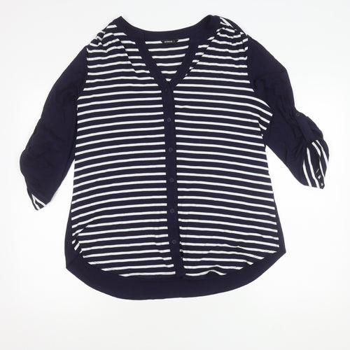 Roman Women Blue Striped Button-Up Top Size 14