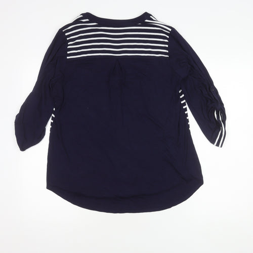 Roman Women Blue Striped Button-Up Top Size 14