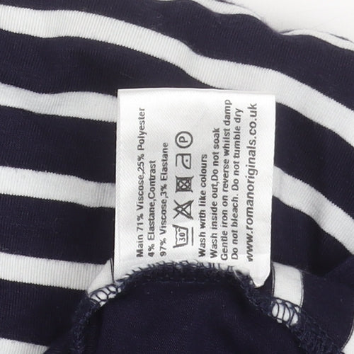 Roman Women Blue Striped Button-Up Top Size 14