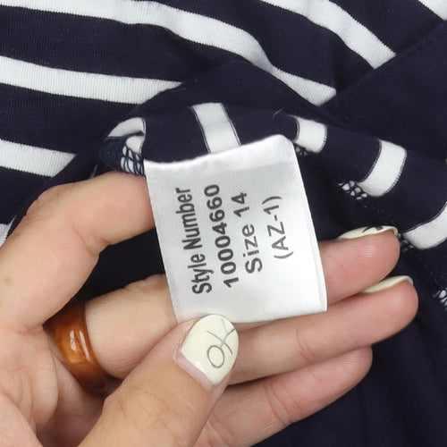 Roman Women Blue Striped Button-Up Top Size 14