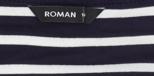 Roman Women Blue Striped Button-Up Top Size 14