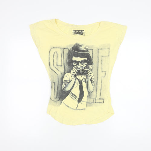 Zara Women’s Yellow Graphic T-Shirt, Size S, Casual Style