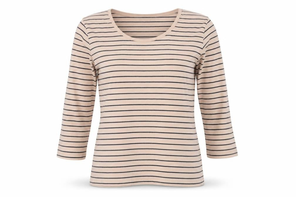 Front view of Cotton Traders Women's Pink Striped T-Shirt, size 10
