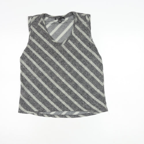Mango Women’s Grey Striped V-Neck Sleeveless Top