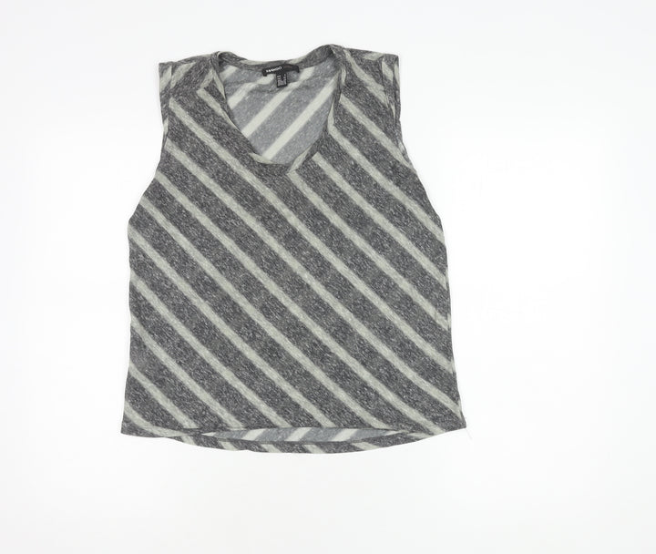 Mango Women’s Grey Striped V-Neck Sleeveless Top
