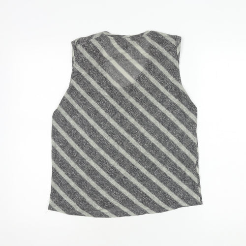 Mango Women’s Grey Striped V-Neck Sleeveless Top