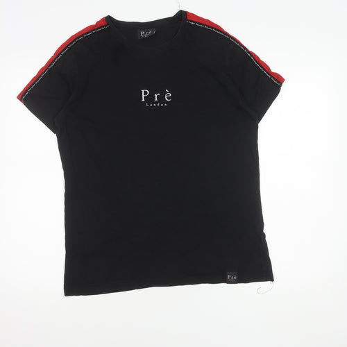Pre London Black Cotton T-Shirt, Men's Medium, Logo Accent