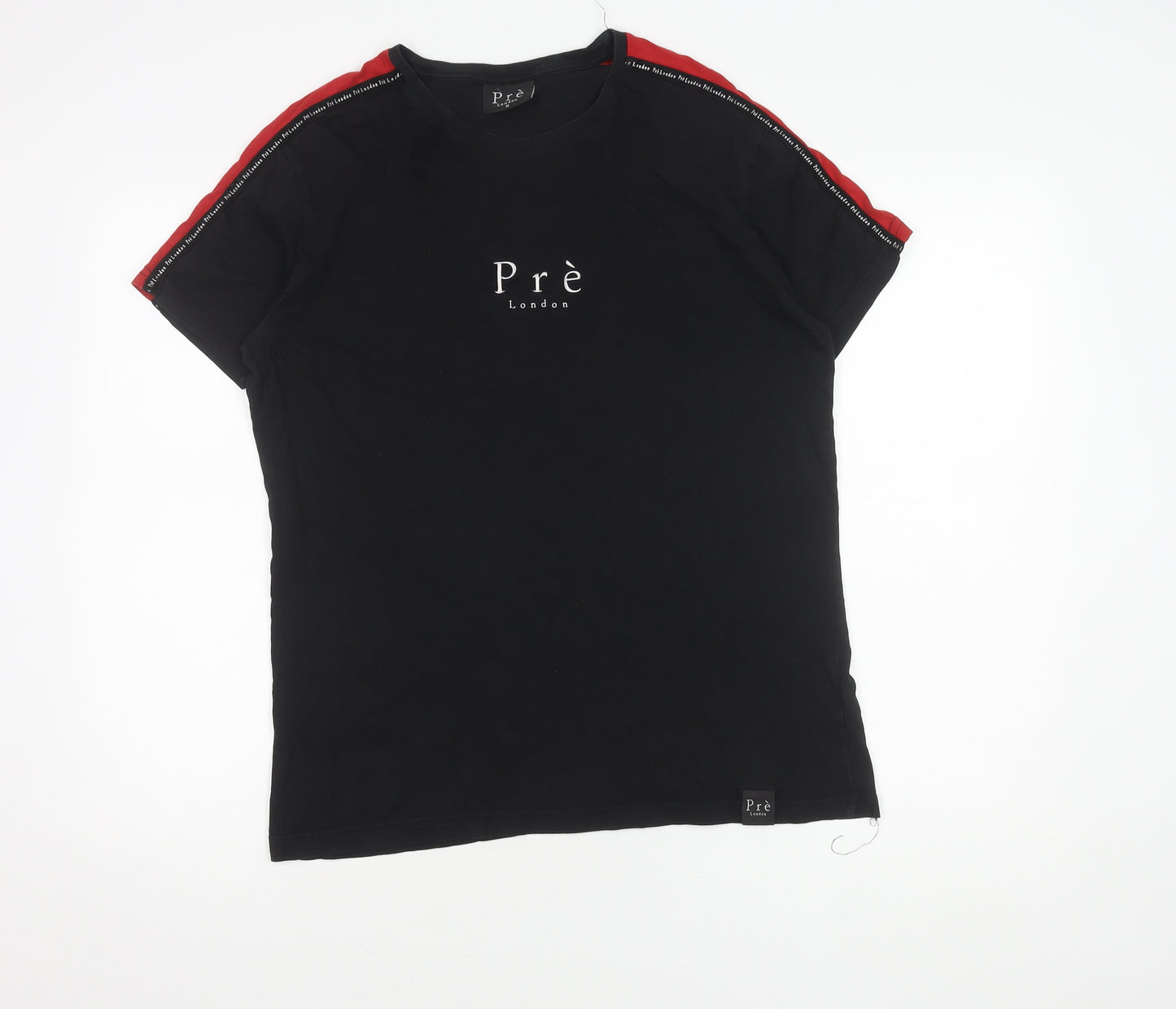 Pre London Black Cotton T-Shirt, Men's Medium, Logo Accent