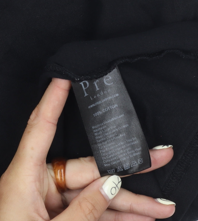 Pre London Black Cotton T-Shirt, Men's Medium, Logo Accent