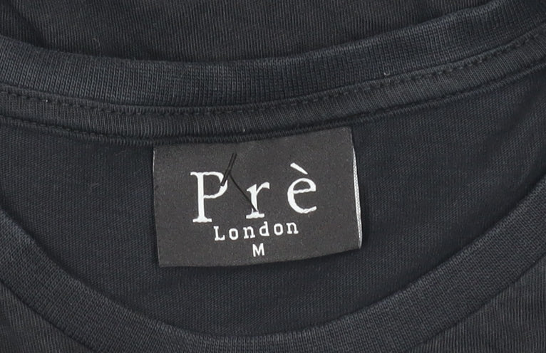 Pre London Black Cotton T-Shirt, Men's Medium, Logo Accent