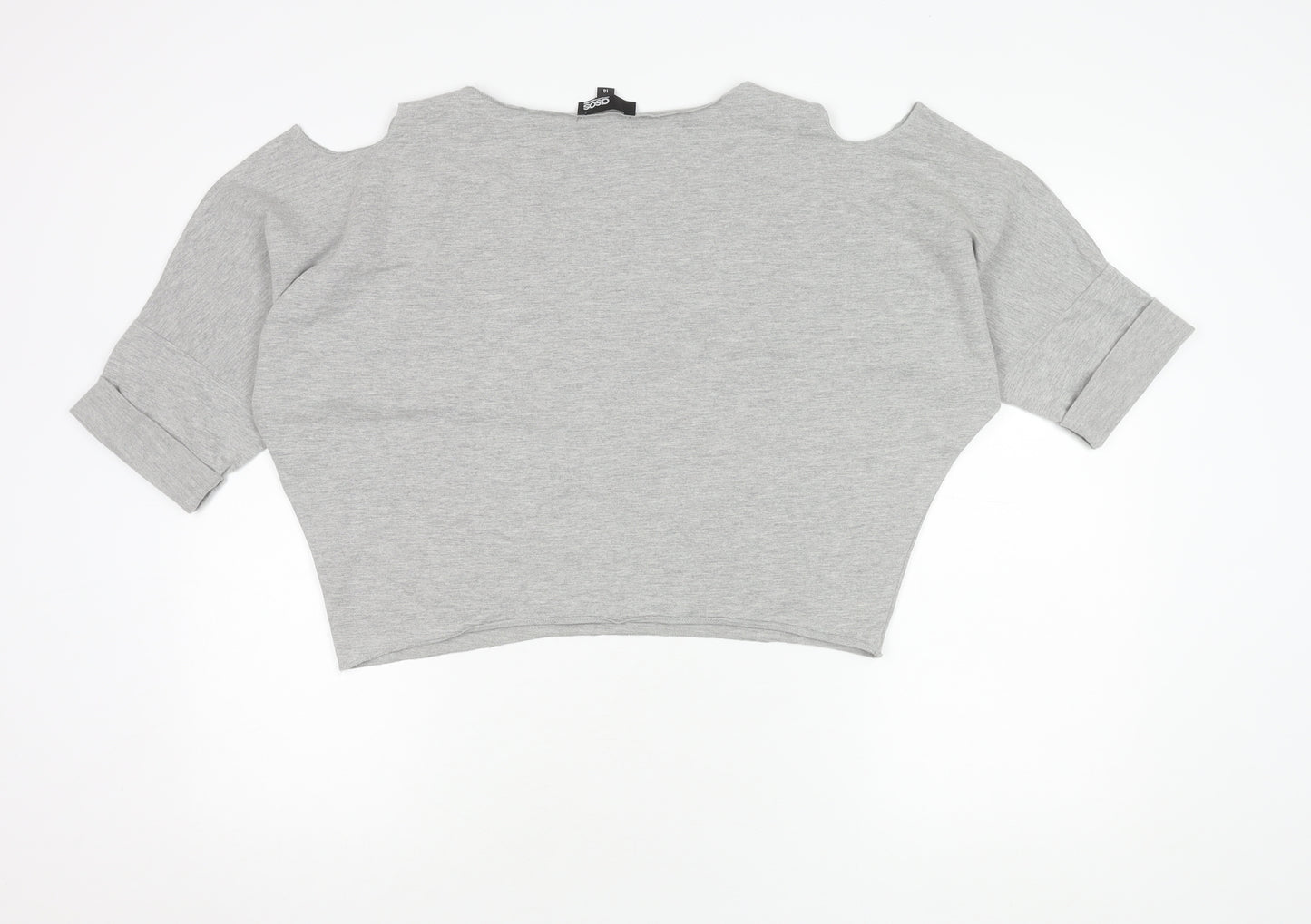 ASOS Women's Grey Cropped Cold Shoulder Top Size 14