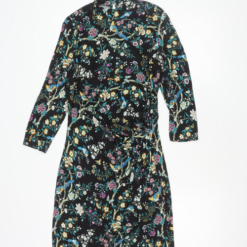 Oasis Women's Black Floral M Long Sleeve Dress