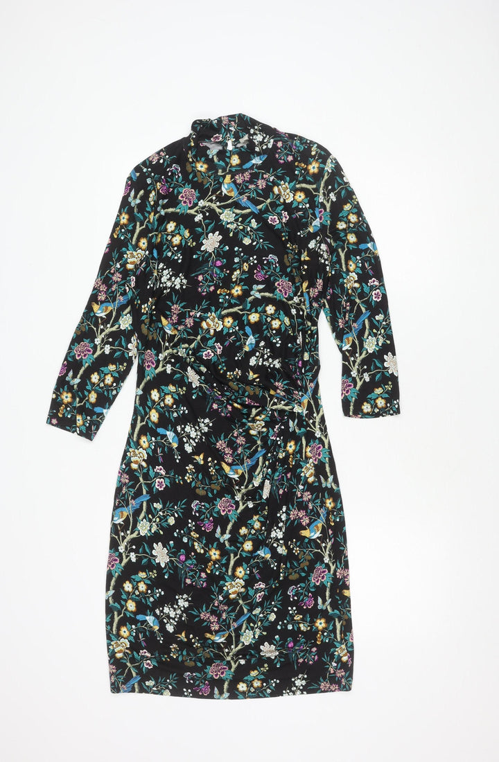 Oasis Women's Black Floral M Long Sleeve Dress