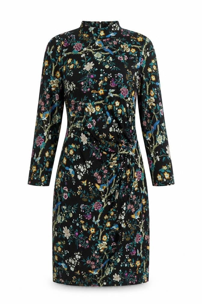 Oasis Women's Black Floral M Long Sleeve Dress