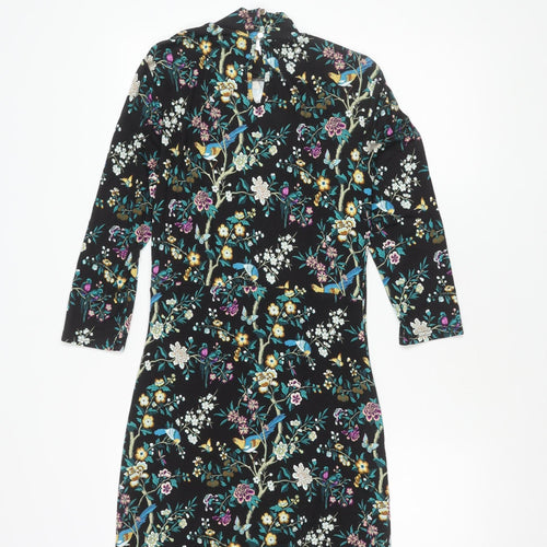 Oasis Women's Black Floral M Long Sleeve Dress