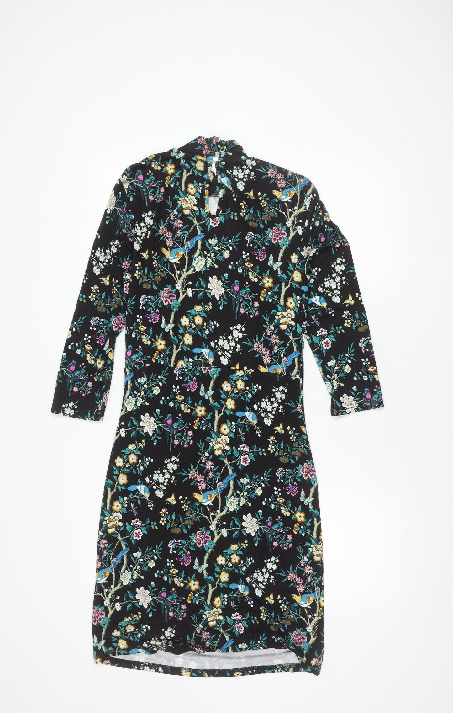 Oasis Women's Black Floral M Long Sleeve Dress