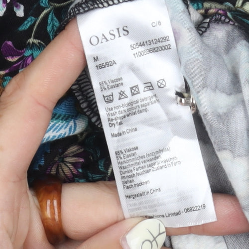 Oasis Women's Black Floral M Long Sleeve Dress