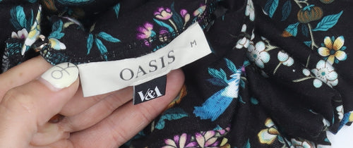 Oasis Women's Black Floral M Long Sleeve Dress