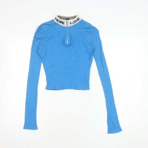 Urban Outfitters Women's Blue Cropped Top, Size S, Zip Accent